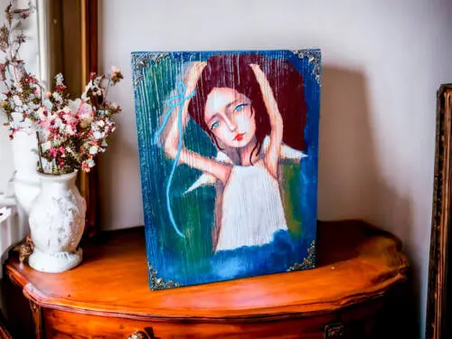 Anioł Tulina - obraz na desce -  22.5 x 29.5 cm