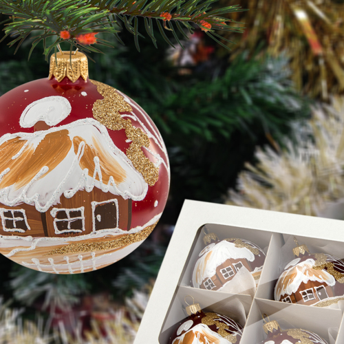 Bombki chatki bordowe -  80 mm  bombki choinkowe szklane 6 szt