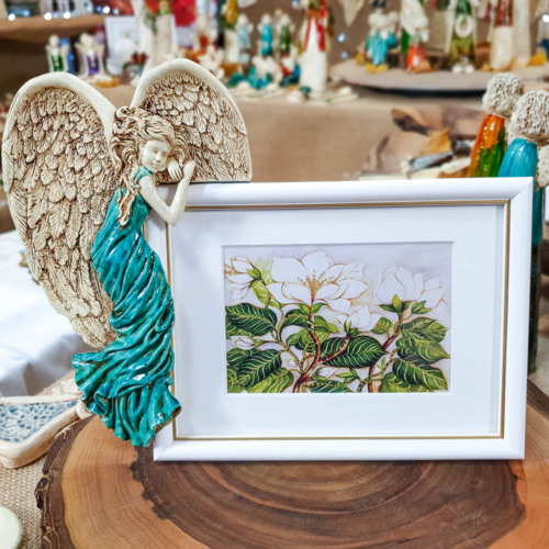 Andrea + Ramka - turkus lewa -  13 x 18 cm figurka dekoracyjna gipsowa