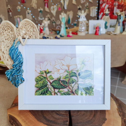 Andrea + Ramka Prosta - turkus  lewa -  19 x 11 cm figurka dekoracyjna gipsowa