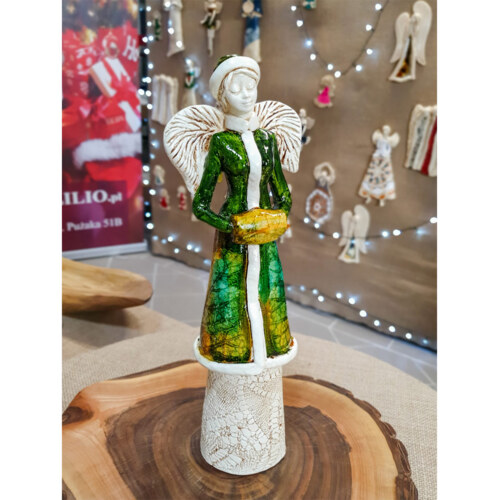 Anioł Gia Art Leaf - zielony -  30 x 14 cm figurka dekoracyjna gipsowa