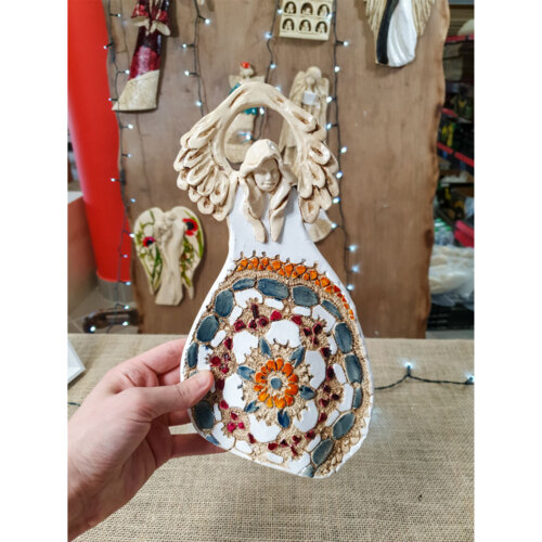 Anioł Obfitości - biały szary -  31 x 16 cm figurka dekoracyjna gipsowa