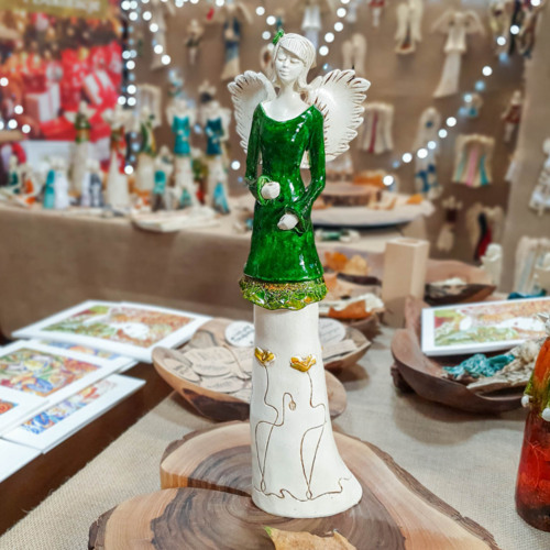 Anioł Mia - zielony -  40 x 16 cm figurka dekoracyjna gipsowa