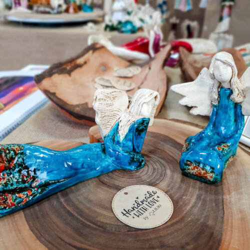 Turkusowe Anioły - komplet D -  figurka dekoracyjna gipsowa