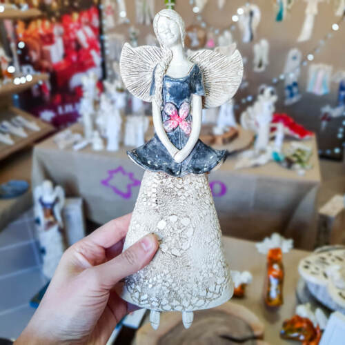 Anioł Abigail - szary -  30 x 14 cm figurka dekoracyjna gipsowa