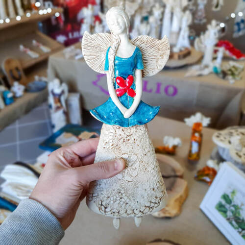 Anioł Abigail - turkus -  30 x 14 cm figurka dekoracyjna gipsowa