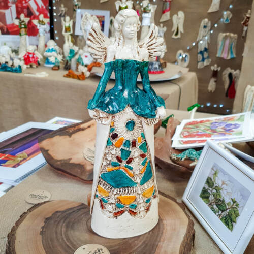 Anioł Anna - turkus -  35 x 15 cm figurka dekoracyjna gipsowa