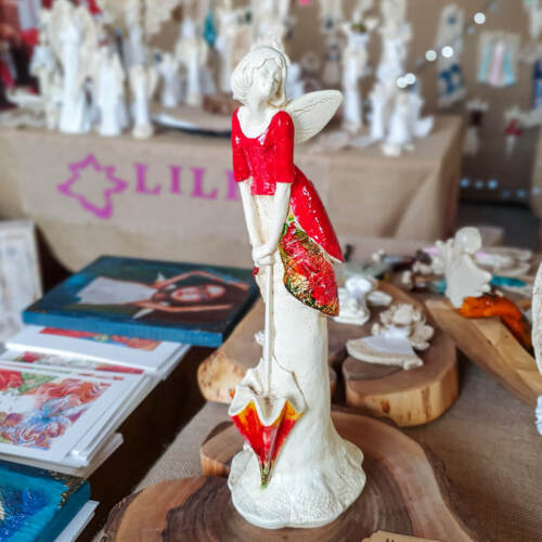 Anioł Annabel - czerwony -  35 x 15 cm figurka dekoracyjna gipsowa