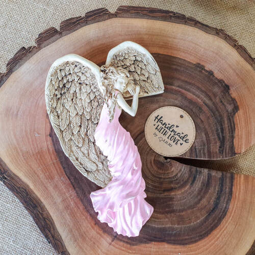 Anioł Andrea - różowy lewy -  19 x 11 cm figurka dekoracyjna gipsowa