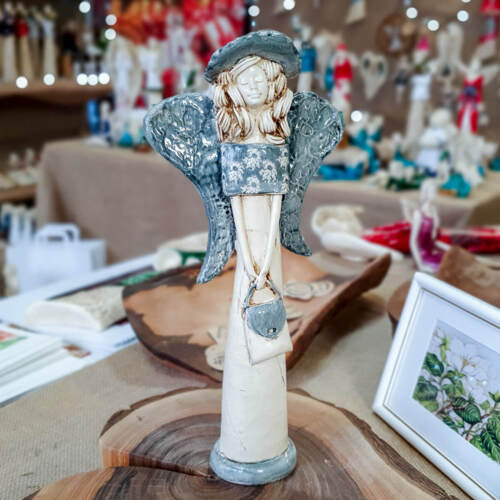 Anioł Coco - szary -  30 x 14 cm figurka dekoracyjna gipsowa