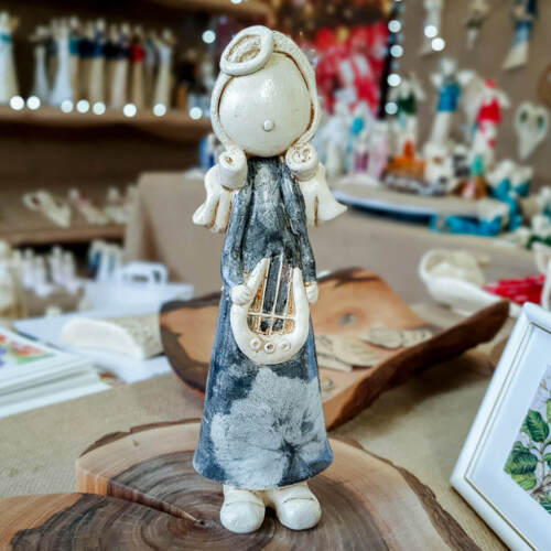 Anioł Szarpidruta - szary -  27 x 8 cm figurka dekoracyjna gipsowa