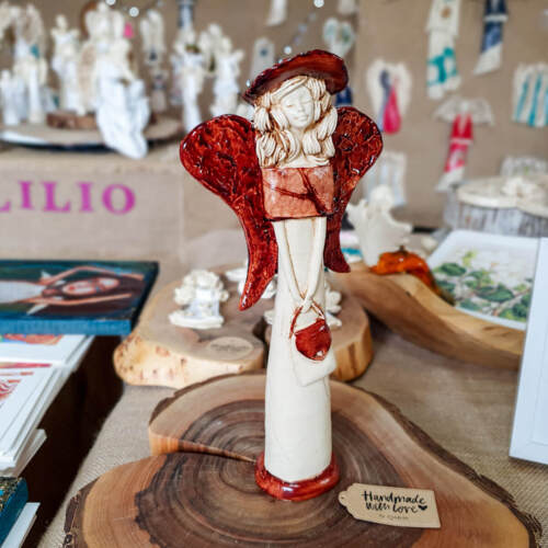 Anioł Coco - brązowy -  30 x 14 cm figurka dekoracyjna gipsowa