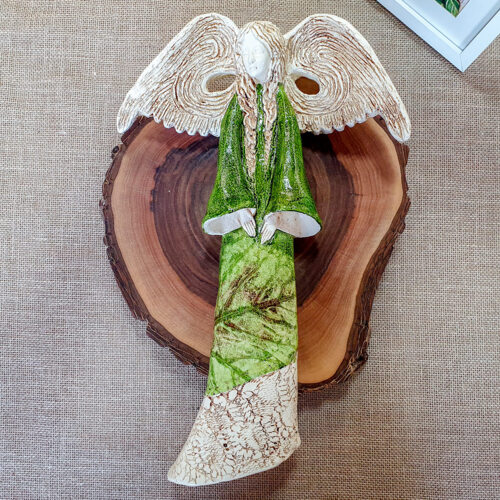 Anioł Clara Art Leaf - zielona -  40 x 28 cm figurka dekoracyjna gipsowa