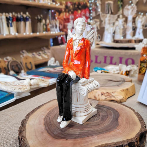 Anioł co chętnie słucha - pomarańcz -  20 x 9 cm figurka dekoracyjna gipsowa