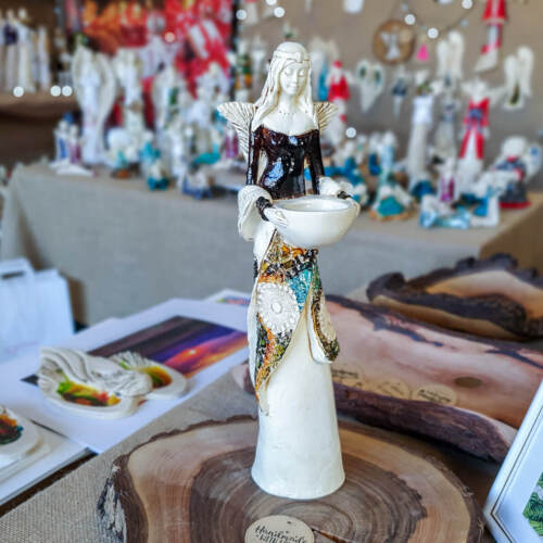 Anioł Florence - brąz ciemny -  32 x 15 cm figurka dekoracyjna gipsowa