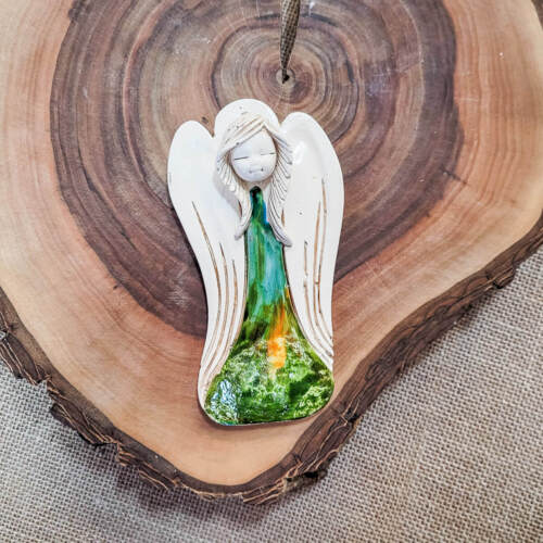 Liolinka Lilionka - z zielonym -  14 x 9 cm figurka dekoracyjna gipsowa