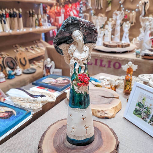 Anioł Mabel - turkus -  47 x 18 cm figurka dekoracyjna gipsowa