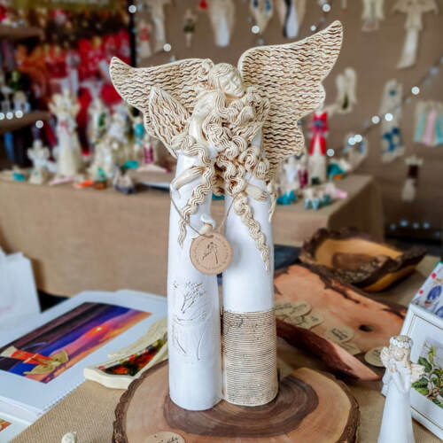 Anioł Romeo & Juliet - białe całe -  50 x 30 cm figurka dekoracyjna gipsowa