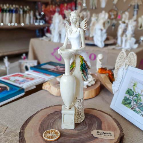 Anioł Suri - biały -  32 x 15 cm figurka dekoracyjna gipsowa