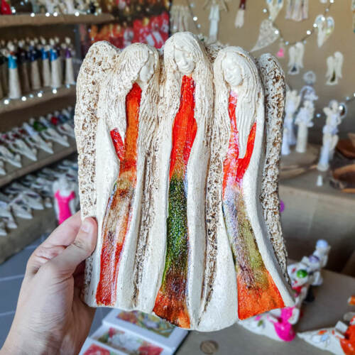 Anioły Wiara Nadzieja Miłość - pomarańcz -  28 x 20 cm figurka dekoracyjna gipsowa