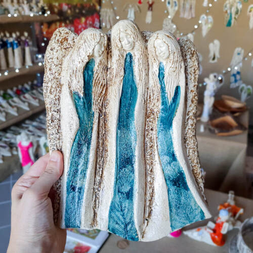 Anioły Wiara Nadzieja Miłość - Art Leaf turkus  -  28 x 20 cm figurka dekoracyjna gipsowa