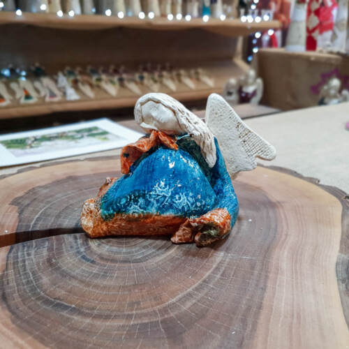 Śpiący aniołek - turkus B -  figurka dekoracyjna gipsowa