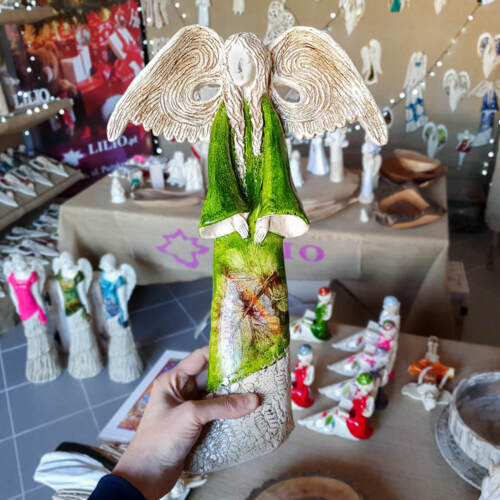 Anioł Clara Art Leaf - zielony -  40 x 28 cm figurka dekoracyjna gipsowa