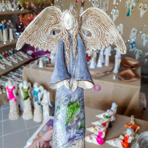 Anioł Clara Art Leaf - szary  -  40 x 28 cm figurka dekoracyjna gipsowa