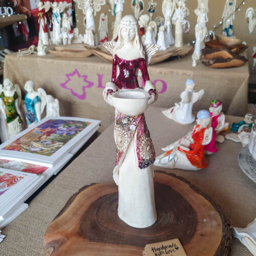 Anioł Florence - burgund -  32 x 15 cm figurka dekoracyjna gipsowa