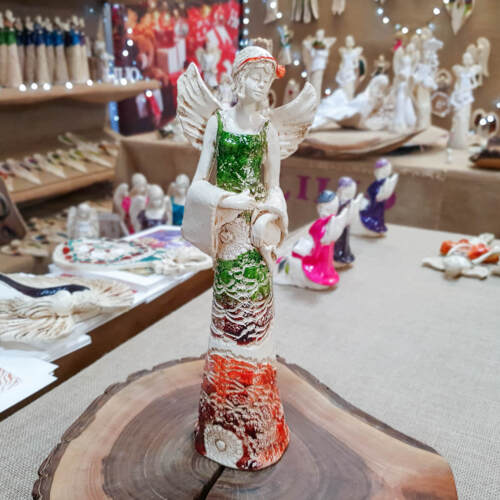 Anioł Frances - zielony -  30 x 14 cm figurka dekoracyjna gipsowa