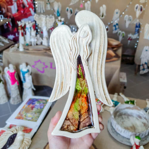 Anioł Gaja Art Leaf -  28 x 12 cm figurka dekoracyjna gipsowa