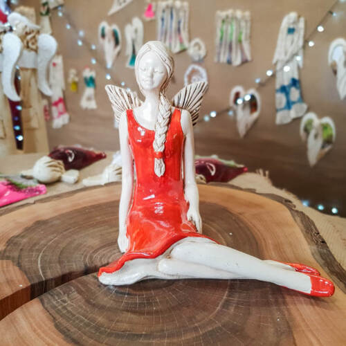 Aniołek Matilda  - rudy -  15 cm figurka dekoracyjna gipsowa