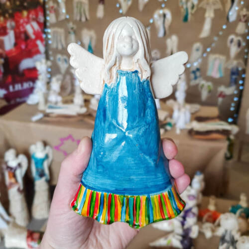 Anioł Monica Art - turkus -  18 x 10 cm figurka dekoracyjna gipsowa