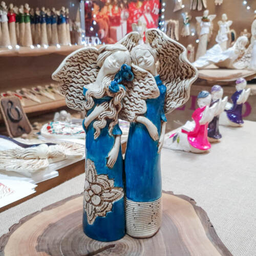 Anioł Nora & Ellie - turkus całe -  27 x 14 cm figurka dekoracyjna gipsowa