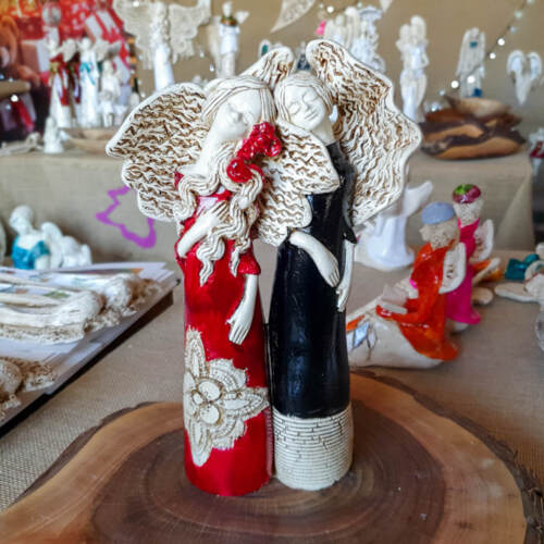 Anioł Nora & Ellie - bordo czarne -  27 x 14 cm figurka dekoracyjna gipsowa