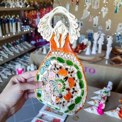 Anioł Obfitości - pomarańcz zielony -  31 x 16 cm figurka dekoracyjna gipsowa