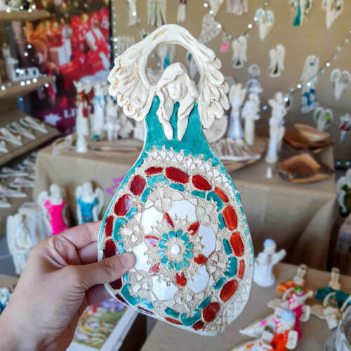 Anioł Obfitości - turkus brąz -  31 x 16 cm figurka dekoracyjna gipsowa