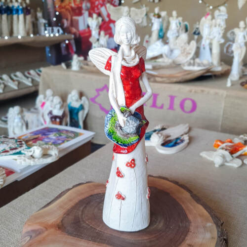 Anioł Sunday Rose - pomarańcz -  32 x 15 cm figurka dekoracyjna gipsowa