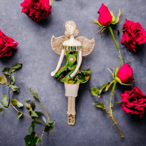 Anioł Theresa Art - zielony -  30 x 14 cm figurka dekoracyjna gipsowa