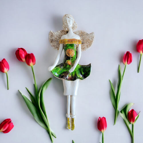 Anioł Theresa - brąz zielony -  30 x 14 cm figurka dekoracyjna gipsowa