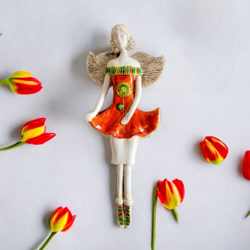 Anioł Theresa - pomarańcz -  30 x 14 cm figurka dekoracyjna gipsowa