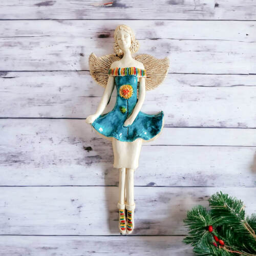 Anioł Theresa - turkus -  30 x 14 cm figurka dekoracyjna gipsowa