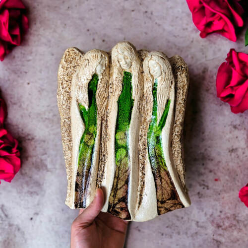 Anioły Wiara Nadzieja Miłość Art Leaf - zielono brązowe -  28 x 20 cm figurka dekoracyjna gipsowa