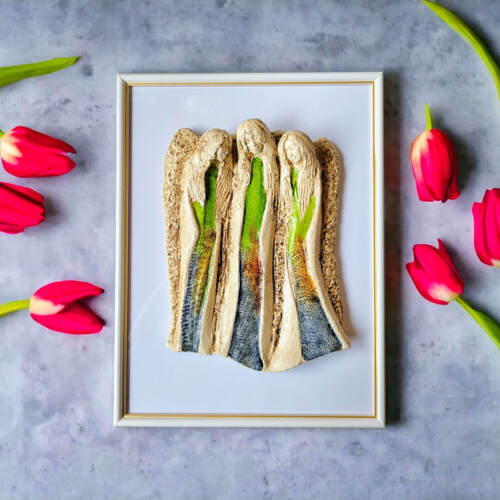 Anioły Wiara Nadzieja Miłość + ramka - zielony granat -  28 x 20 cm figurka dekoracyjna gipsowa