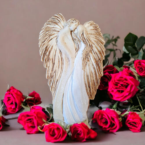 Zakochane Anioły - wiszące biało beżowe -  35 x 21 cm figurka dekoracyjna gipsowa