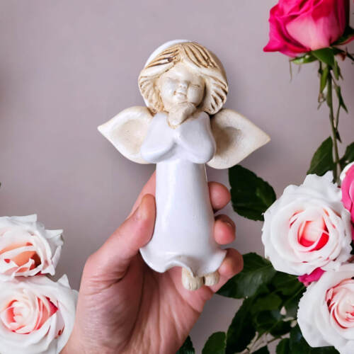 Aniołek Adam - wiszący biały -  13 cm figurka dekoracyjna gipsowa