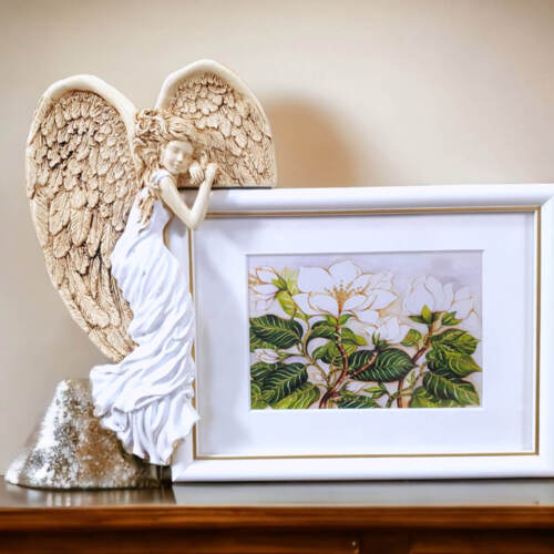 Anioł Andrea - biały lewy -  19 x 11 cm figurka dekoracyjna gipsowa