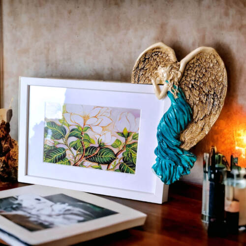 Andrea + Ramka Prosta - turkus prawa -  15 x 21 cm figurka dekoracyjna gipsowa