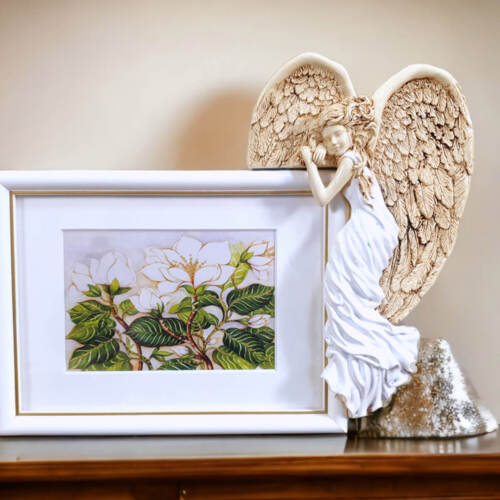 Anioł Andrea - biały prawy -  19 x 11 cm figurka dekoracyjna gipsowa