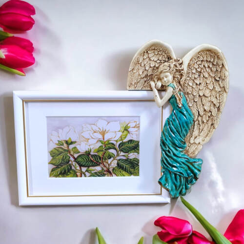 Anioł Andrea - turkus prawy -  19 x 11 cm figurka dekoracyjna gipsowa